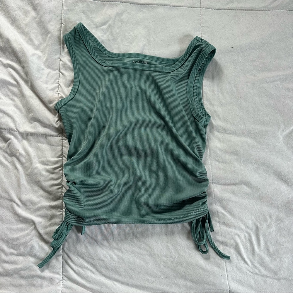SHEIN Teal Ribbed Tank Top with Side Ties